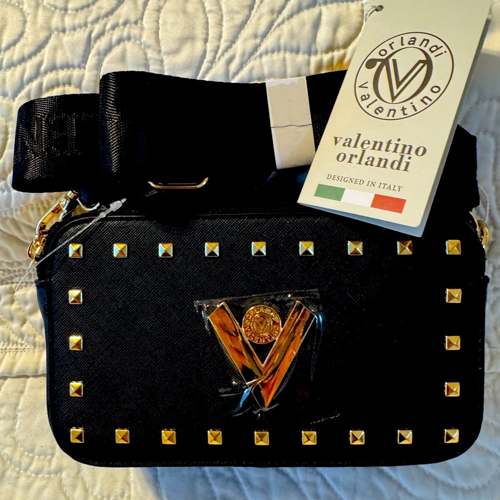 Valentino Orlandi Black and Gold Studded Bag